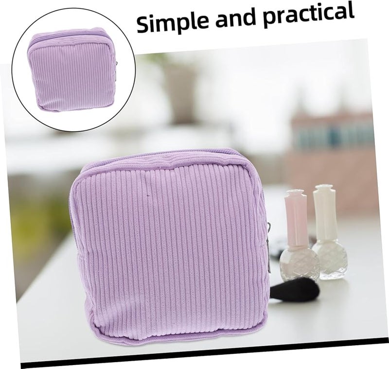 Corduroy Makeup Pouch For Women Cute Mini Purse Soft Light Period Pads Organizer - Image 5